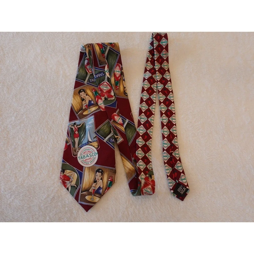 Tabasco Men's Silk Tie Novelty Print‎ Made In USA Vintage lady dancing bottle